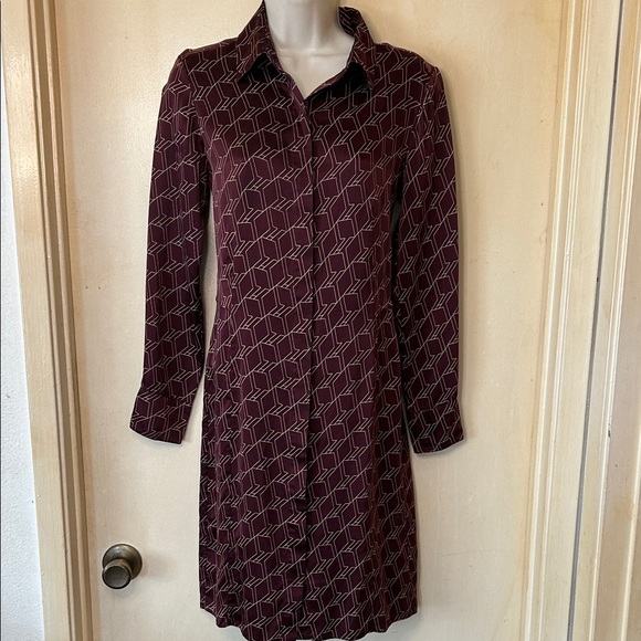 rag & bone Dresses & Skirts - rag & bone Silk Burgundy Long Sleeve Dress with Geometric Pattern size 4